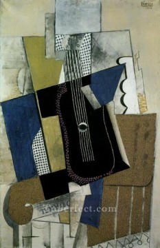 new orleans Painting - Guitar and newspaper 1915 cubism Pablo Picasso